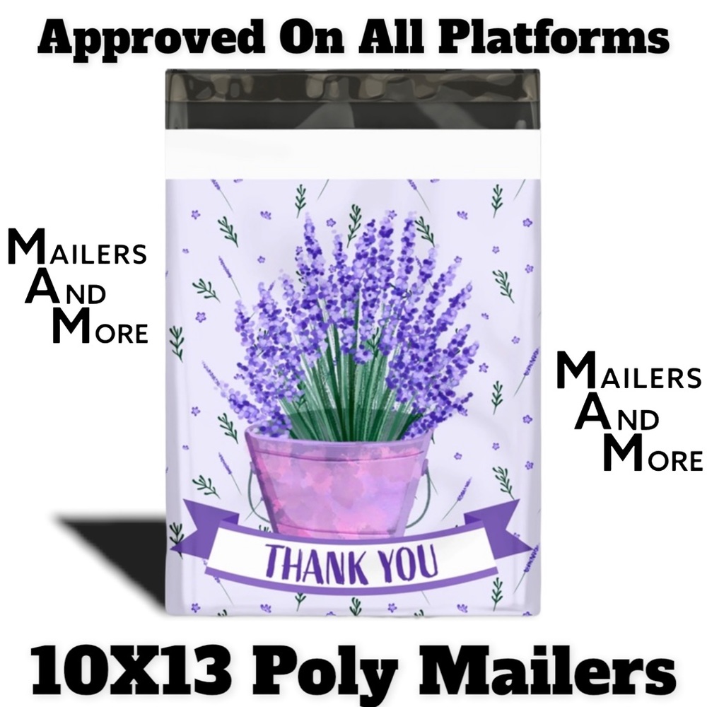 ( LAST 2 )  25 10X13 Lavender Thank You, Poly Mailers, Flat, CLEARANCE - Picture 2 of 5